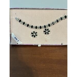 Vintage B David Jewelry Set Bracelet Earrings Black Jet Crystal Starburst Box